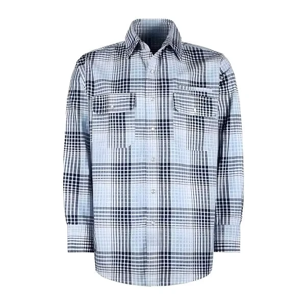 7.5OZ FR Fire Protection Shirt (FRC3710Blue Navy Plaid) Metal Button HRC2 NFPA2112 Flame Resistant Loose Fit Blue Navy