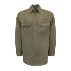 7.5OZ FR Work Shirt (3701) Flame Resistant Solid Color with Metal Buttons Loose Fit Green