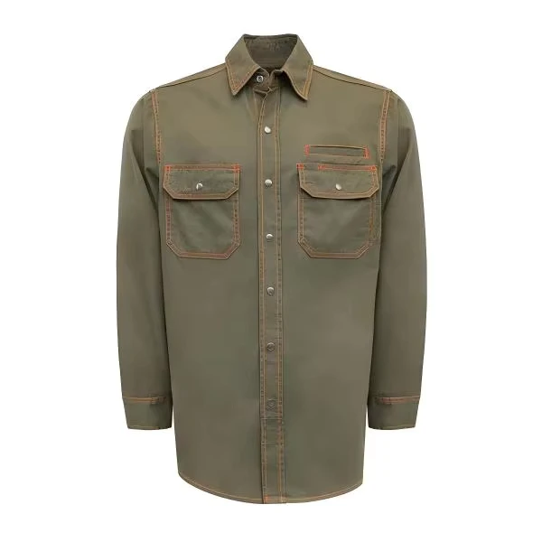 7.5OZ FR Work Shirt (3701) Flame Resistant Solid Color with Metal Buttons Loose Fit Green