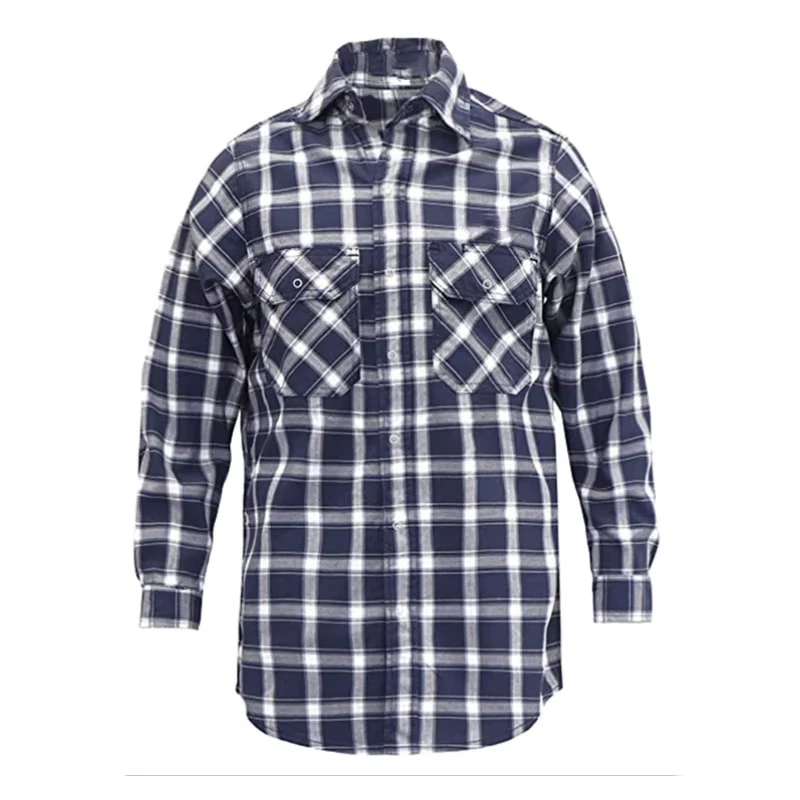 7.5OZ Fire Retardant Plaid Printed CAT2 Flash Arc Protective Flame Resistant Work Shirts