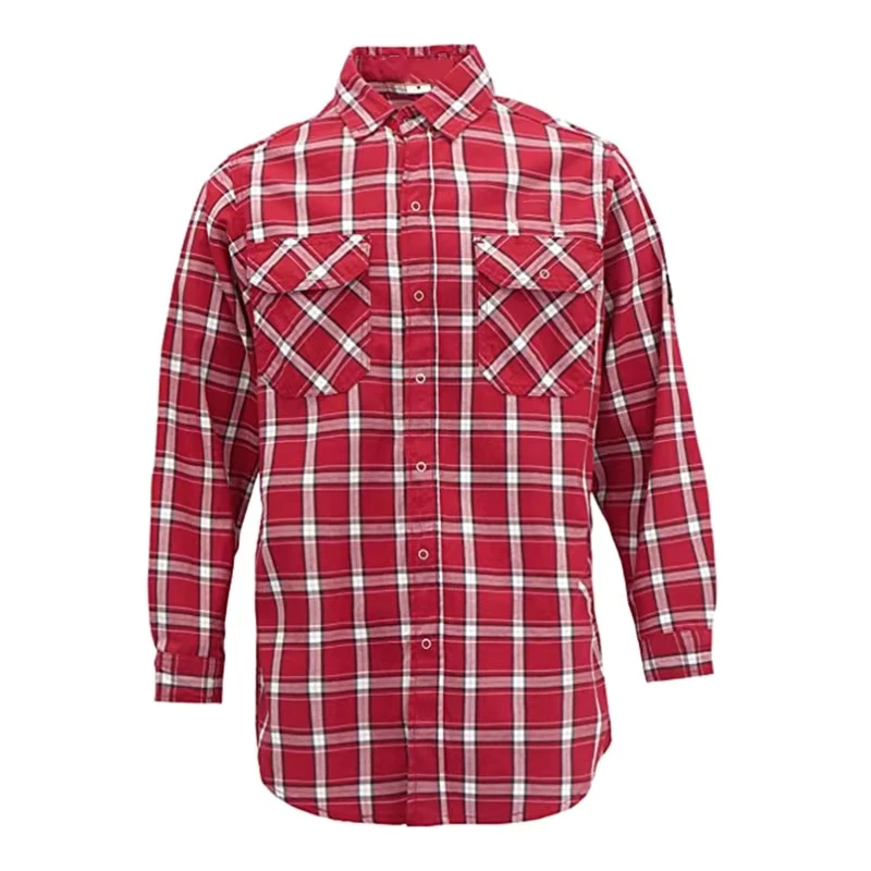 7.5OZ Fire Retardant Snaps Plaid Printed CAT2 Welding Work Flame Resistant Shirts