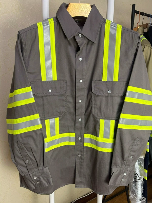 7.5OZ High Visibility FR Fire Protection Work Shirt (FRC0802HV) Gray ANSI/ISEA 107-20 NFPA2112 CAT2 Flame Resistant Loose Fit