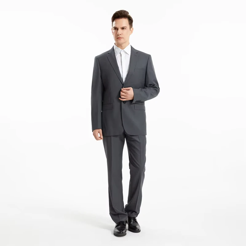 70% Wool Blend Men Suit Set 2 Piece Single Breasted Notched Lapel Slim Fit Business Formal OEM Custom