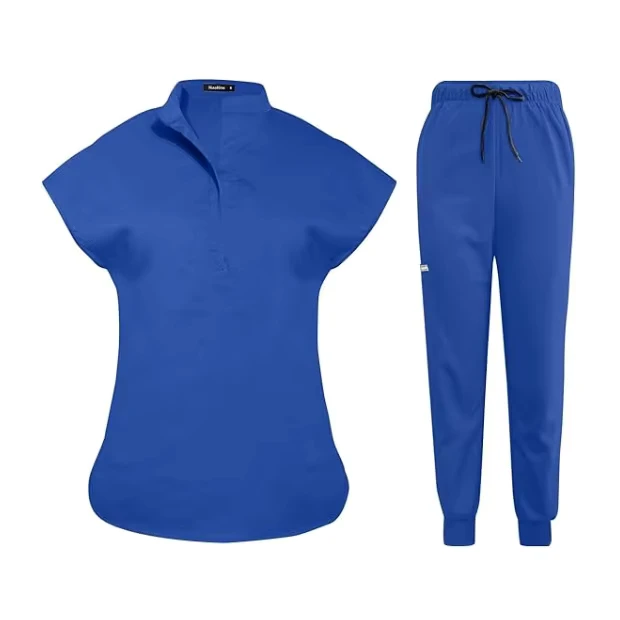 72% Polyester 21% Rayon 7% Spandex Short Sleeve Front Medical Uniform Natural Stretch Premium Hospital Uniform