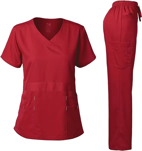 72% Polyester 21% Rayon 7% Spandex Women's Scrubs Medical Top Pants Custom Logo Hospital Uniform