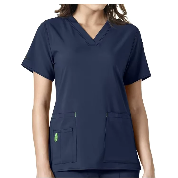 72% Polyester 21% Viscose 7% Spandex 200G Medical Uniform Stretch V Neck Scrub Top Pocket Medium Uniform