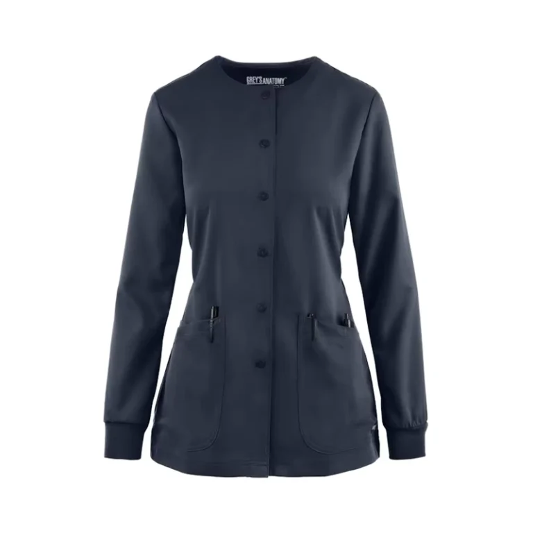 72-Polyester-21-Viscose-7-Spandex-200GScrub-Jacket-Round-Neck-Pocket-Hospital-Uniform-Workwear