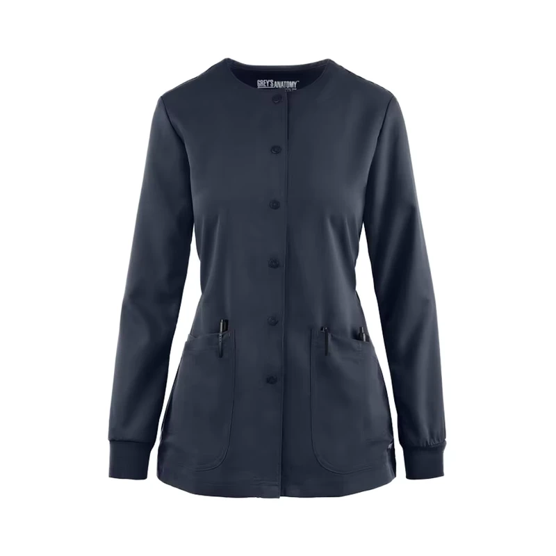 72% Polyester 21% Viscose 7% Spandex 200GScrub Jacket Round Neck Pocket Hospital Uniform Workwear