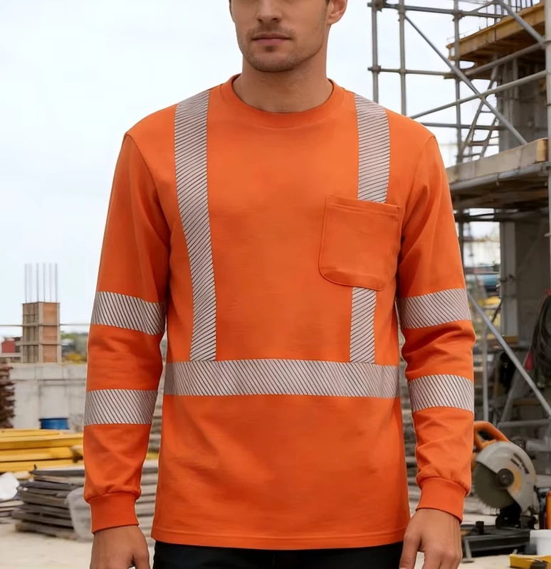 7OZ Hi Vis FR T Shirt (FRC0503) Sewing Seamed Reflective Long Sleeve Made in Henan for Industrial Safety