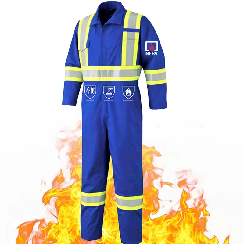 7oz 88%Cotton 12% Nylon Flame Retardant Arc Flash Anti static FR Coverall With Reflective Trim