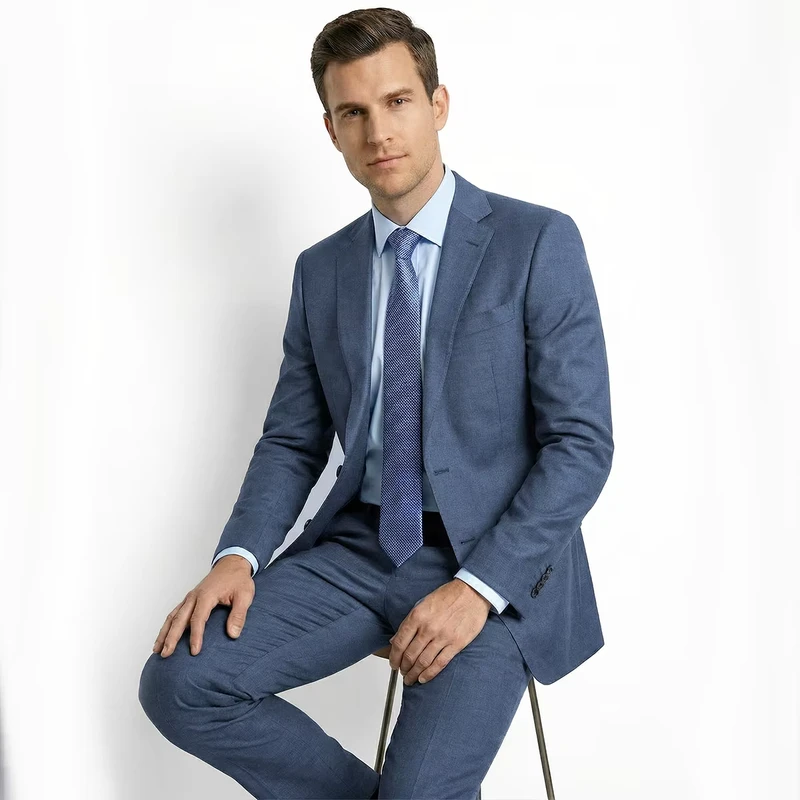 809 High Quality Suits Men's 90% Wool Half Canvas Suit Blue Business Single Breasted Suit Set