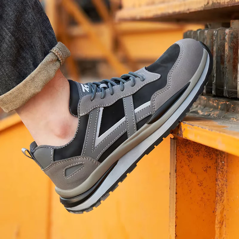 8863-ZG Lightweight Safety Shoes Steel Toe Anti-Slip Anti-Smash Anti-Puncture Rubber Sole Sport Work Shoes