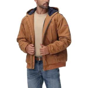 9OZ Men’s FR Loose Fit Duck Jacket FRCY6002Brown with Sewn Seams III HRC3 NFPA2112 (ATPV 36.0 Cal cm) Fire Protection