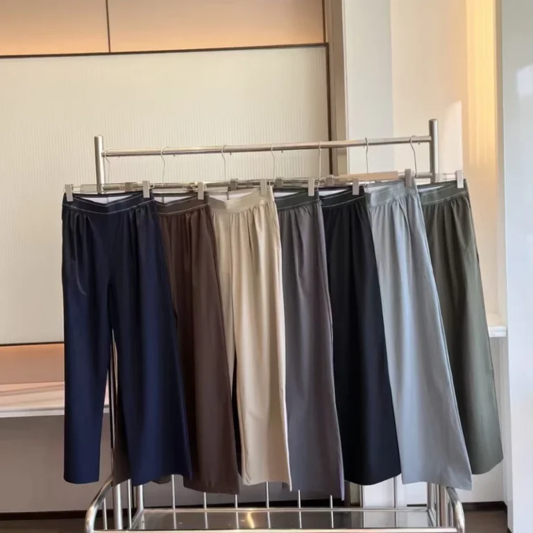 A-Casual-Sporty-Sweet-Long-Pants-Woven-Tape-detail-Loose-fit-Figure-flattering-Wide-leg-Lightweight-High-waisted