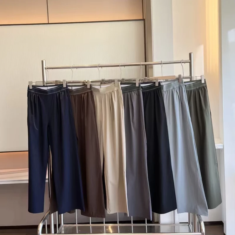 A Casual Sporty Sweet Long Pants Woven Tape detail Loose fit Figure flattering Wide leg Lightweight High waisted