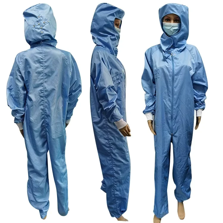ALLESD-Golden-Supplier-Lint-Free-5MM-Grid-Zipper-Cleanroom-Suit-ESD-Jumpsuit-ESD-Coverall