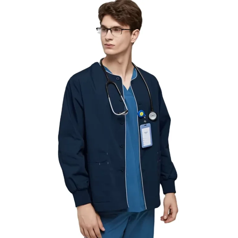 ANNO-Warm-Hospital-Medical-Nurse-Uniform-Jacket-Woven-Blue-Scrubs-Polyester-Cotton-Unisex-Easy-Care-Customizable