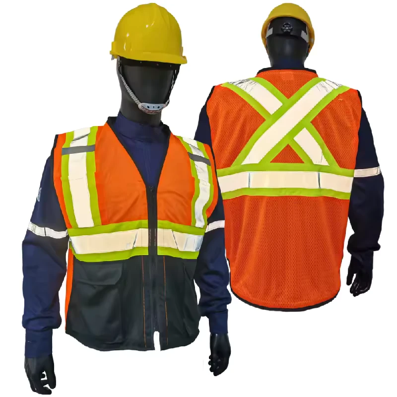 ANSI Canadian Class 2 Hi Vis X-Back Safety Vest with Two-Tone Reflective Design and Zipper