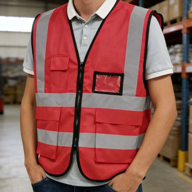 ANSI Class 1 High-Visibility Reflective Waterproof Adjustable Safety Vest for Construction