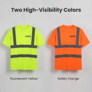 ANSI Class 2 100% Polyester Breathable Short Sleeve Hi Vis Construction Road Work OEM Custom Logo Reflective Safety T Shirt