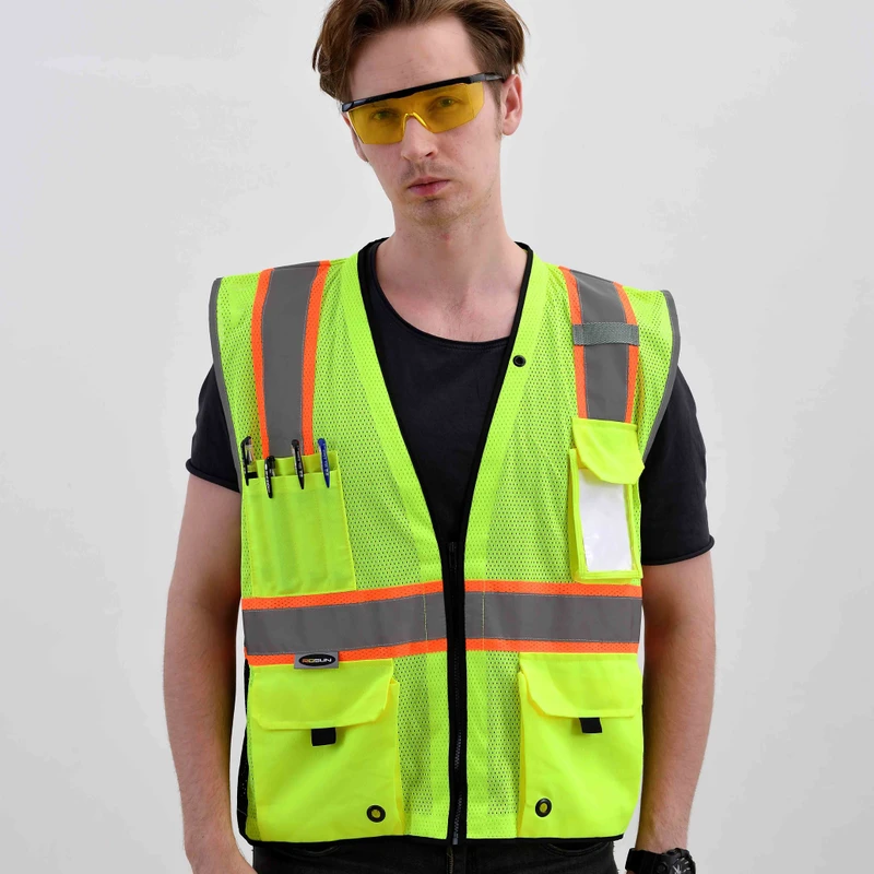 ANSI Class 2 Custom Logo High Visibility Reflective Safety Vest for Industrial Construction