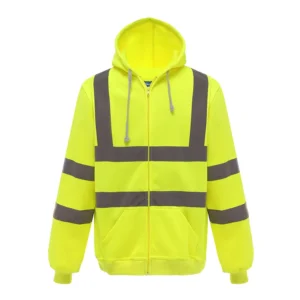 ANSI Class 2 EN ISO Class 2 High Visibility 50mm Reflective Tape Fluorescent Yellow Orange Safety Fleece Hoodie Windproof