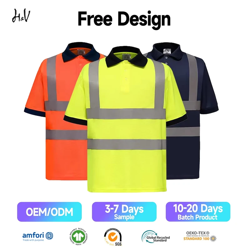 ANSI Class 2 EN20471 Hi-Vis Reflective Quick Dry Construction Work Polo Shirt