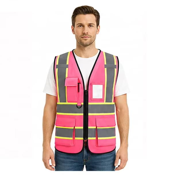 ANSI Class 2 Hi Vis Reflective Construction Safety Vest with Multiple Adjustable Pockets