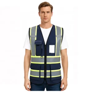 ANSI Class 2 Hi Vis Reflective Construction Safety Vest with Multiple Adjustable Pockets