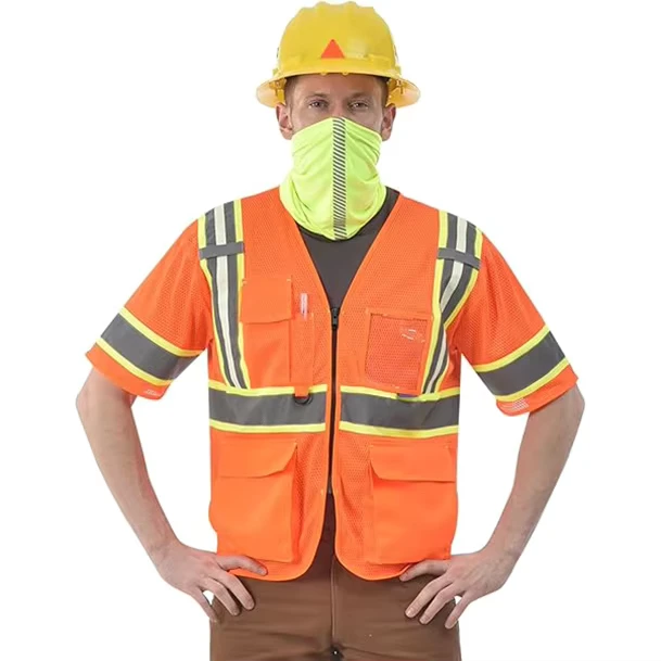 ANSI Class 2 Hi-Vis Reflective Mesh Vest with Multi-Pockets and Adjustable Fit for Construction