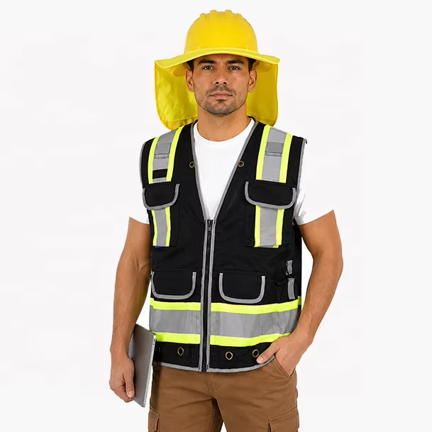 ANSI Class 2 Hi Vis Reflective Multi-Pocket Adjustable Safety Vest for Construction