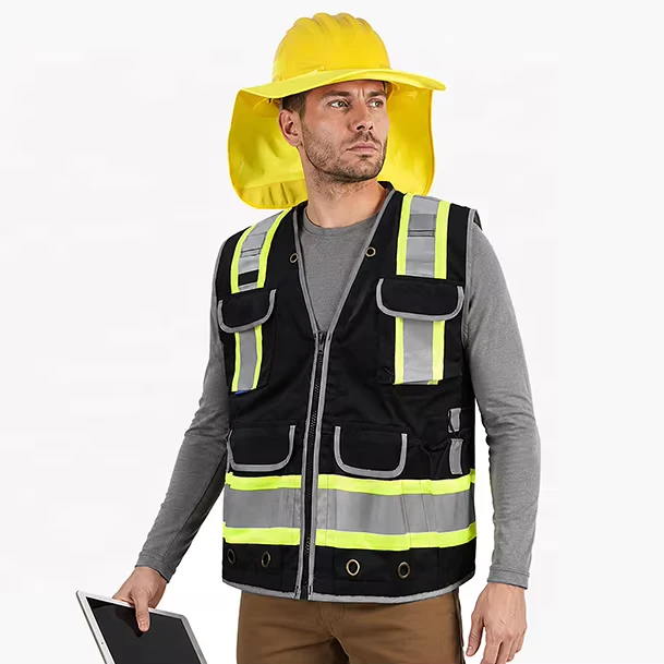 ANSI Class 2 Hi Vis Reflective Multi-Pocket Adjustable Safety Vest for Construction