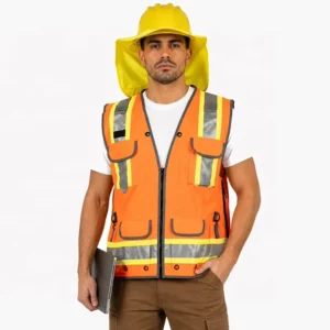 ANSI Class 2 Hi Vis Reflective Multi-Pocket Adjustable Safety Vest for Construction