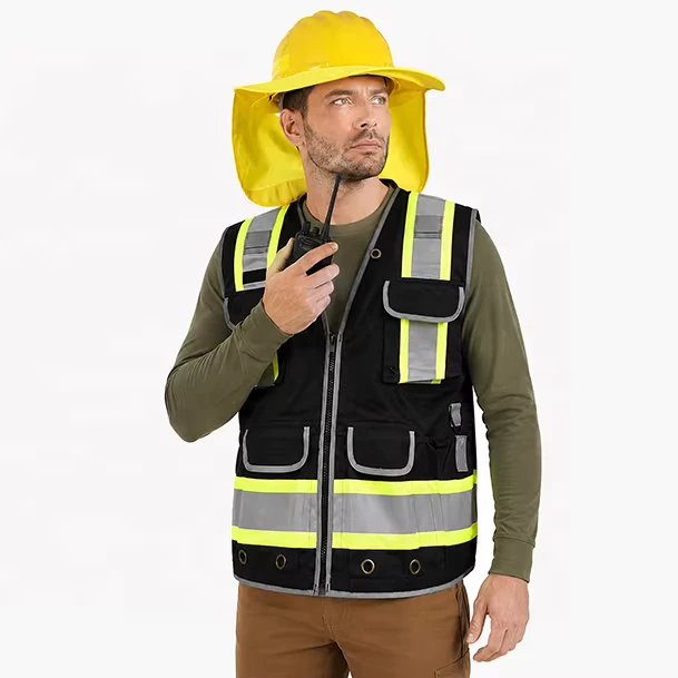 ANSI Class 2 Hi Vis Reflective Multi-Pocket Adjustable Safety Vest for Construction