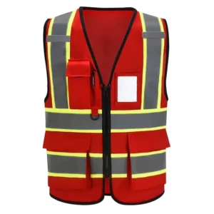 ANSI Class 2 Hi Vis Reflective Safety Vest, Multiple Pockets, Adjustable, Construction