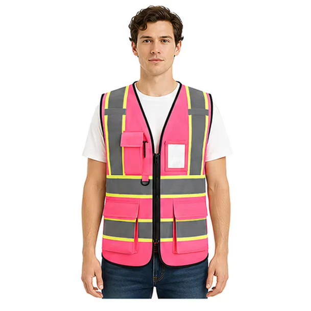 ANSI Class 2 Hi Vis Reflective Security Safety Vest with Multiple Adjustable Pockets