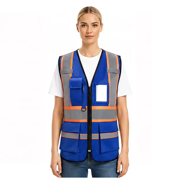 ANSI Class 2 Hi Vis Reflective Surveyor Safety Vest with Multiple Adjustable Pockets