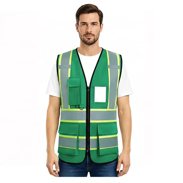 ANSI Class 2 Hi Vis Reflective Surveyor Safety Vest with Multiple Adjustable Pockets