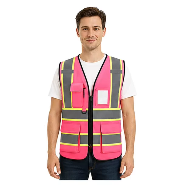 ANSI Class 2 Hi Vis Reflective Volunteer Safety Vest with Multiple Adjustable Pockets