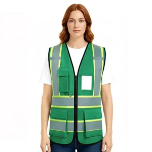 ANSI Class 2 Hi Vis Reflective Volunteer Safety Vest with Multiple Adjustable Pockets