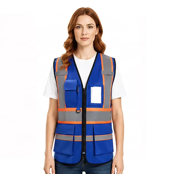 ANSI Class 2 Hi Vis Reflective Warehouse Safety Vest with Multiple Adjustable Pockets
