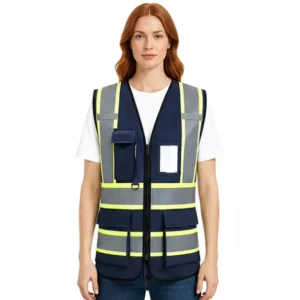 ANSI Class 2 Hi Vis Reflective Warehouse Safety Vest with Multiple Adjustable Pockets
