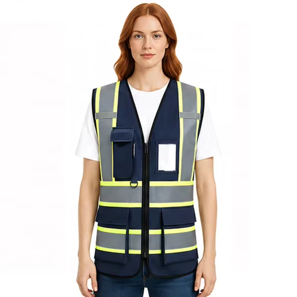 ANSI Class 2 Hi Vis Reflective Warehouse Safety Vest with Multiple Adjustable Pockets