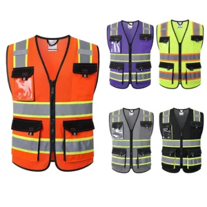 ANSI Class 2 Hi Vis Safety Vest, Reflective Mesh Fabric, Zipper Closure