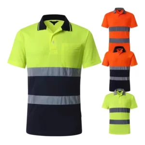 ANSI Class 2 Hi Viz Men Quick Drying High Visibility Polo Workwear 100% Polyester Roadway Work Safety Shirt Reflective T Shirt
