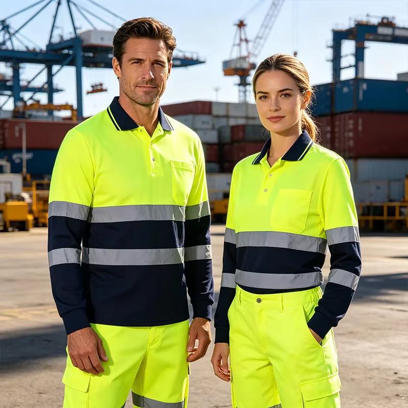ANSI Class 2 High Visibility Mining Construction Cleaner Oil Workwear Hi Vis Safety Work Uniform Long Sleeve Reflective Shirts