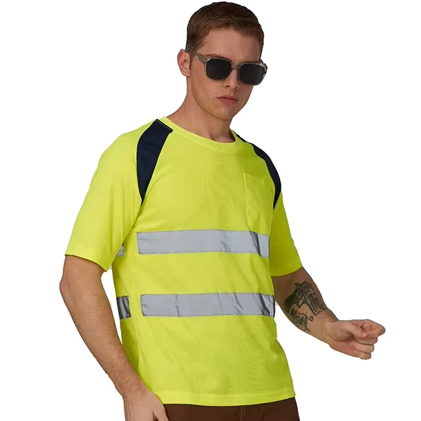 ANSI Class 2 High-Visibility Polyester Polo Shirt with Quick-Dry Reflective Workwear for Construction
