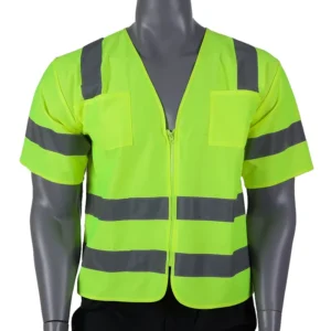 ANSI Class 2 High-Visibility Reflective Construction Surveyor Safety Vest with Pockets, Zipper, Hook and Fur
