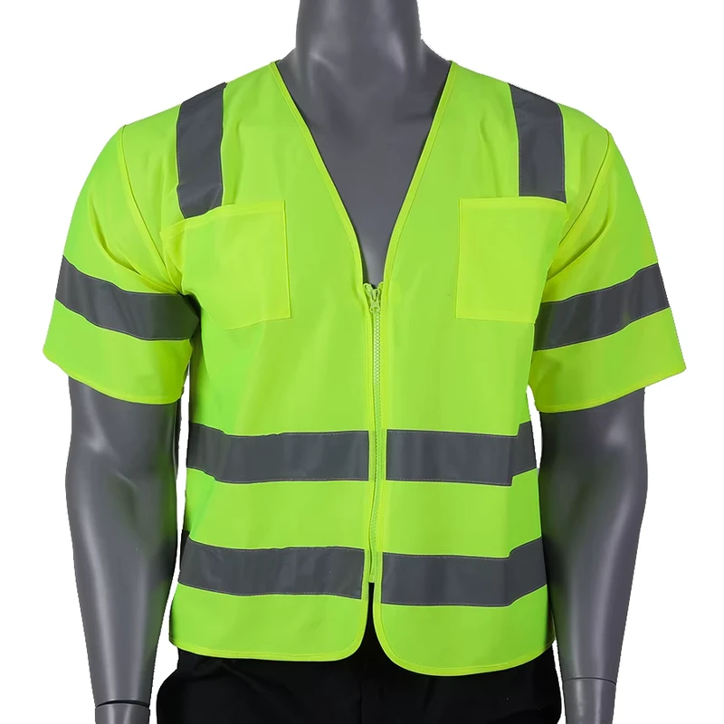ANSI Class 2 High-Visibility Reflective Construction Surveyor Safety Vest with Pockets, Zipper, Hook and Fur