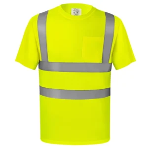 ANSI Class 2 High Visibility Reflective Safety T Shirt Breathable 100% Polyester Mesh Short Sleeve Pocket for Construction